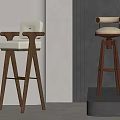 Modern Bar Stools With Wooden Frame White Upholstered Seat And Armrest Design