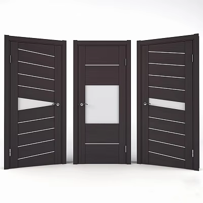 Three Modern Dark Wooden Swing Doors With Glass Panels For Home Interior Design 3d model