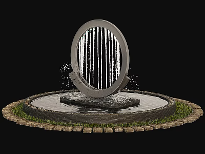 Circular Garden Fountain With Vertical Water Streams And Stone Base Decorative Ornament 3d model