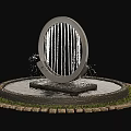 Circular Garden Fountain With Vertical Water Streams And Stone Base Decorative Ornament