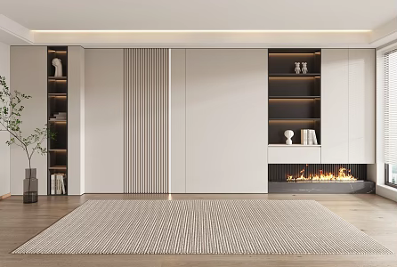 Modern sofa background wall living room sofa background wood veneer background wall 3d model