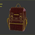 Stylish Red Leather Backpack With Metal Buckles And Front Pocket Detail