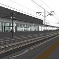 Modern high-speed railway station electric line trunk track light rail train passengers 3d model