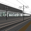 Modern high-speed railway station electric line trunk track light rail train passengers passengers 3d model