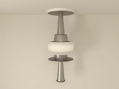 Modern Silver Ceiling Light with White Lampshade and Layered Metal Design 3d model