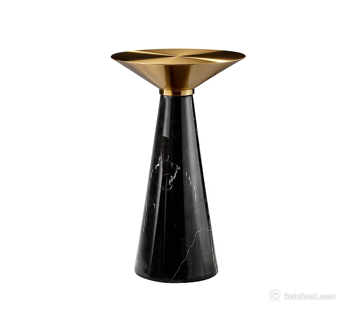 Modern Round Side Table with Gold Top and Black Marble Pedestal Base 3d model