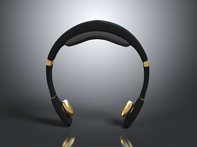 Modern Black and Gold Computer Headphones with Over ear Design and Gold Earpads 3d model