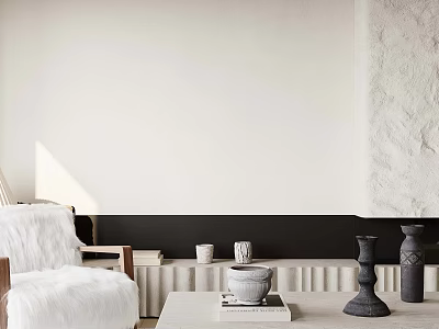 Minimalist Sofa And Coffee Table Set With Tasteful Ceramic Decorations For Cozy Bright Living Room 3d model
