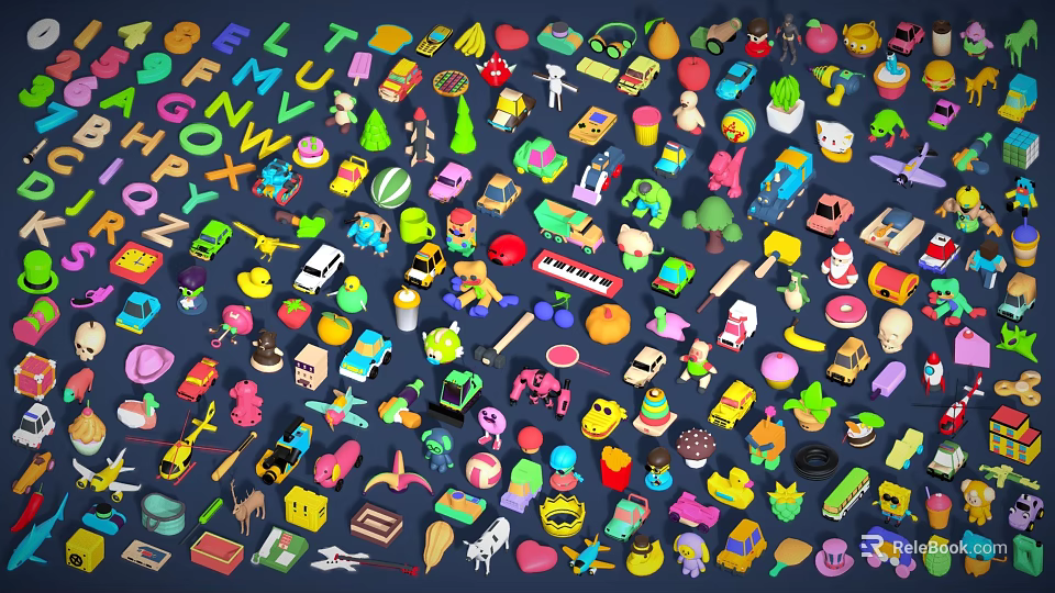 Colorful Various Educational Kids Toys With Letters Animals Fruits And Vehicles 3d model 