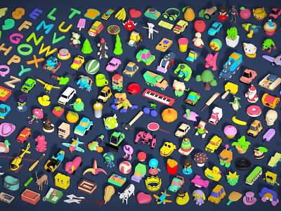 Colorful Various Educational Kids Toys With Letters Animals Fruits And Vehicles 3d model
