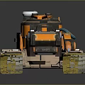 Orange And Black Military Armored Tank With Caterpillar Tracks And Turret Structure