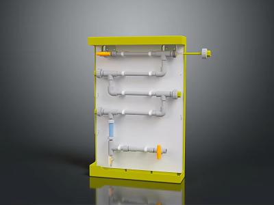 High Quality Hardware Tools Yellow Frame Mounting Board with Gray Pipes and Fittings 3d model
