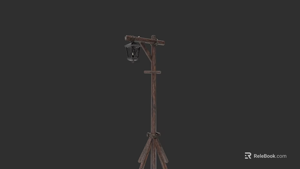 Rustic Outdoor Lantern With Wooden Tripod Stand Vintage Style Garden Lighting 3d model 