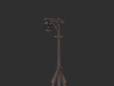 Rustic Outdoor Lantern With Wooden Tripod Stand Vintage Style Garden Lighting 3d model