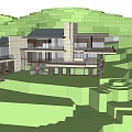 Modern Detached Villa With Lakeside View And Green Trees Scenic Night Lighting
