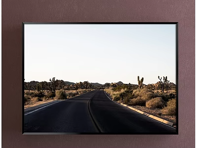 Landscape Painting Featuring Empty Road Leading Into Joshua Trees Mountain Range And Soft Light Sky 3d model