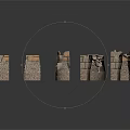 Traditional Stone Brick Building Model With Arches Walls And Roof Components