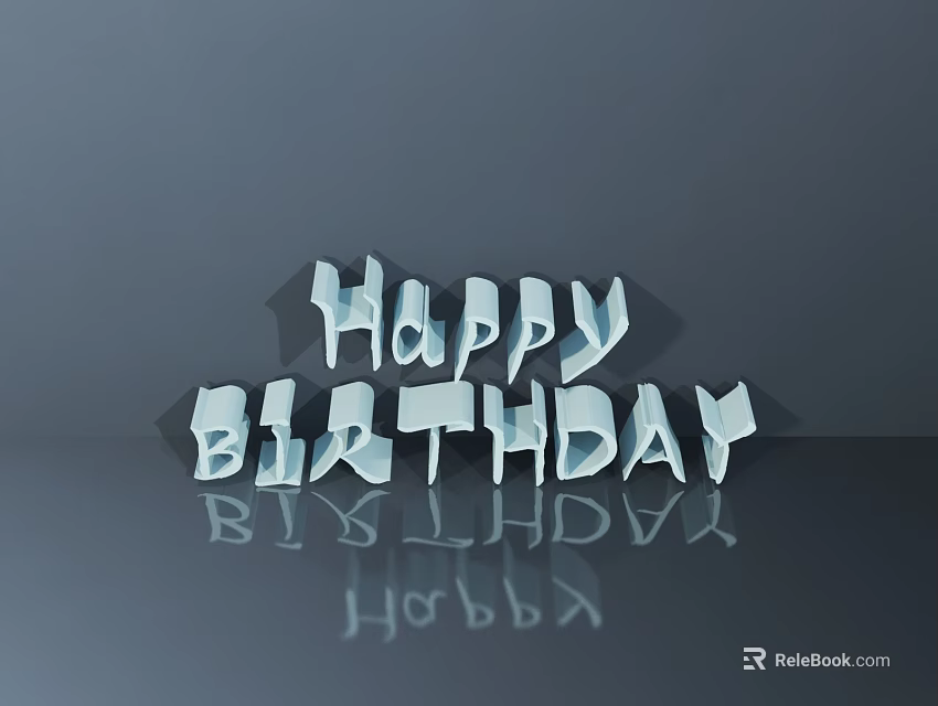 Happy Birthday 3D Text With Shiny Reflection On Gray Background 3d model 