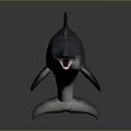 Realistic 3D Dolphin Model in Leaping Pose With Open Mouth Shiny Skin on Dark Background
