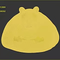 Plump Purple Bear Character With Yellow Hands And Pointing Fingers