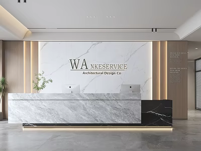 Modern Luxury Marble Office Reception Desk With Elegant Company Brand Logo Background Wall Design 3d model