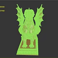 Golden Winged Lion Statue With Detailed Wings And Ornate Pedestal