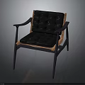 Modern Tufted Chair with Upholstered Backrest and Seat and Sturdy Armrests on Dark Frame
