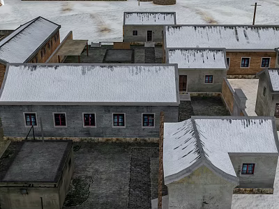 Rural Self Built Houses with Snow Covered Roofs Gray Exterior Walls and Windows 3d model