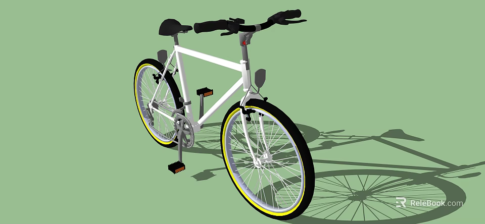 Modern White Bicycle with Black Handlebar Seat Pedals and Yellow Rimmed Wheels 3d model 
