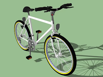 Modern White Bicycle with Black Handlebar Seat Pedals and Yellow Rimmed Wheels 3d model