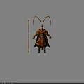 Monkey King In Golden Armor With Feathered Headdress Red Cape Golden Staff Three Angles View