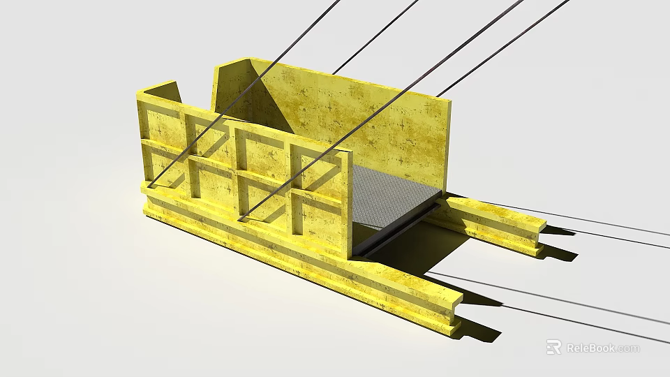 Yellow Frame Structure Industrial Equipment with Platform and Connected Cables 3d model