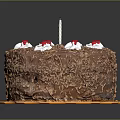Chocolate Birthday Cake With Chocolate Shavings White Cream Red Cherries Single Candle On Orange Tray