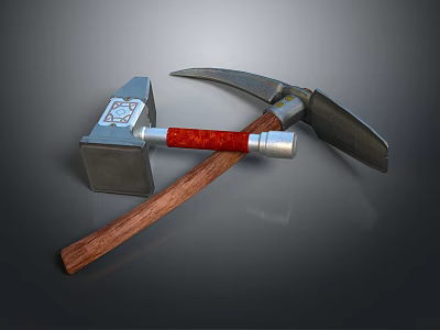Durable Hardware Tools Hammer And Pickaxe With Wooden Handles And Metal Heads 3d model