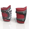 Red And Black Leather Knee Pads With Adjustable Straps And Metal Buckles