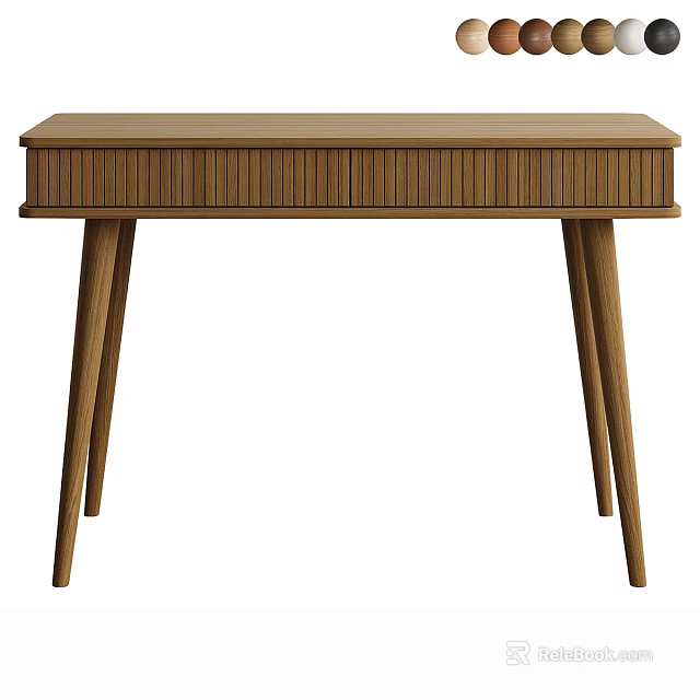 Wooden Desk Modern Minimalist Design With Vertical Striped Drawer And Slender Legs 3d model 