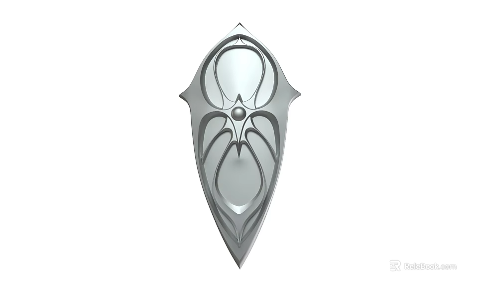Silver Metallic Shield With Symmetrical Decorative Patterns Fantasy Style Weapon Design 3d model 