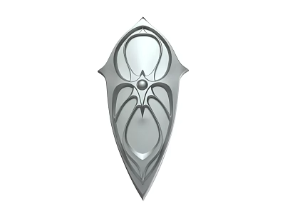 Silver Metallic Shield With Symmetrical Decorative Patterns Fantasy Style Weapon Design 3d model