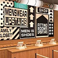 Store Front Desk With Menswear Fitting Rooms Family Closet Signs And Arrows Upstairs