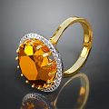 Elegant Gold Ring With Orange Gemstone Surrounded By Small White Diamonds 3d model