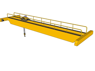 Heavy Duty Industrial Overhead Crane with Yellow Structure Railings and Hoist 3d model