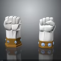 White Fists 3D Model With Orange Blue Base And Square Circular Embellishments
