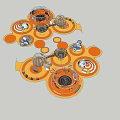 Park Landscape With Circular Platforms Orange Blue Elements And Play Structures 3d model