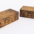 Vintage Wooden Chests of Drawers with Carved Designs and Rustic Finish