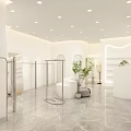 Modern Clothing Store Exterior With Arched Glass Door And Display Windows