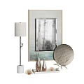 Decorative Ornament Combination Featuring Floor Lamp Framed Painting Vases And Round Decorative Plate