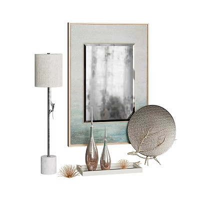 Decorative Ornament Combination Featuring Floor Lamp Framed Painting Vases And Round Decorative Plate 3d model