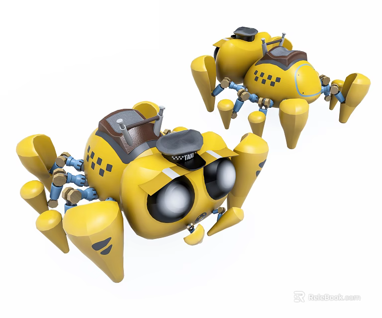 Yellow Spider Like Robots With Multiple Legs And Large Black Eyes 3d model