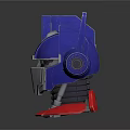 Cartoon Style Optimus Prime Head Model With Blue Red Gray And Glowing Eyes
