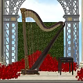 Photo Spot With White Columns Wrought Iron Arches Yellow Lanterns Harp And Red Bushes